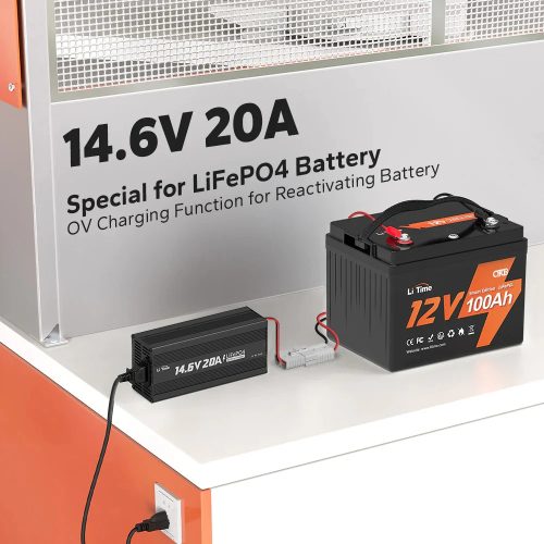 LiTime 14,6 V-os 20 A-es lítium akkumulátortöltő 12 V-os LiFePO4 lítium akkumulátorokhoz